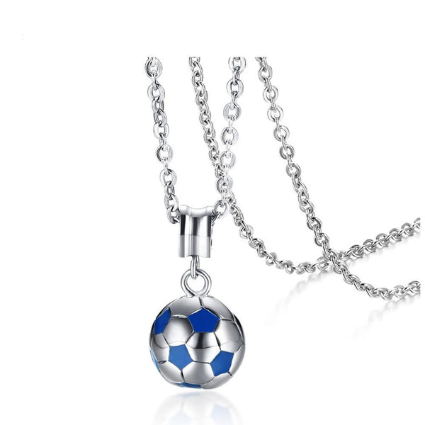 Blue & Silver Football / Soccer Stainless Steel Necklace for Men - InnovatoDesign