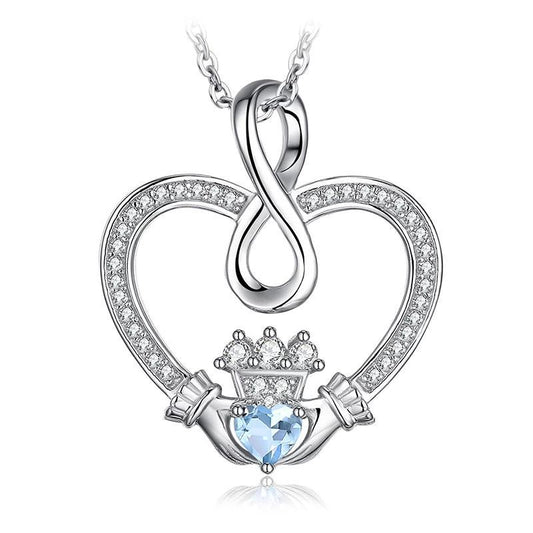 Infinity Claddagh & Blue Topaz Pendant Necklace 925 Sterling Silver-Necklaces-Innovato Design-Innovato Design