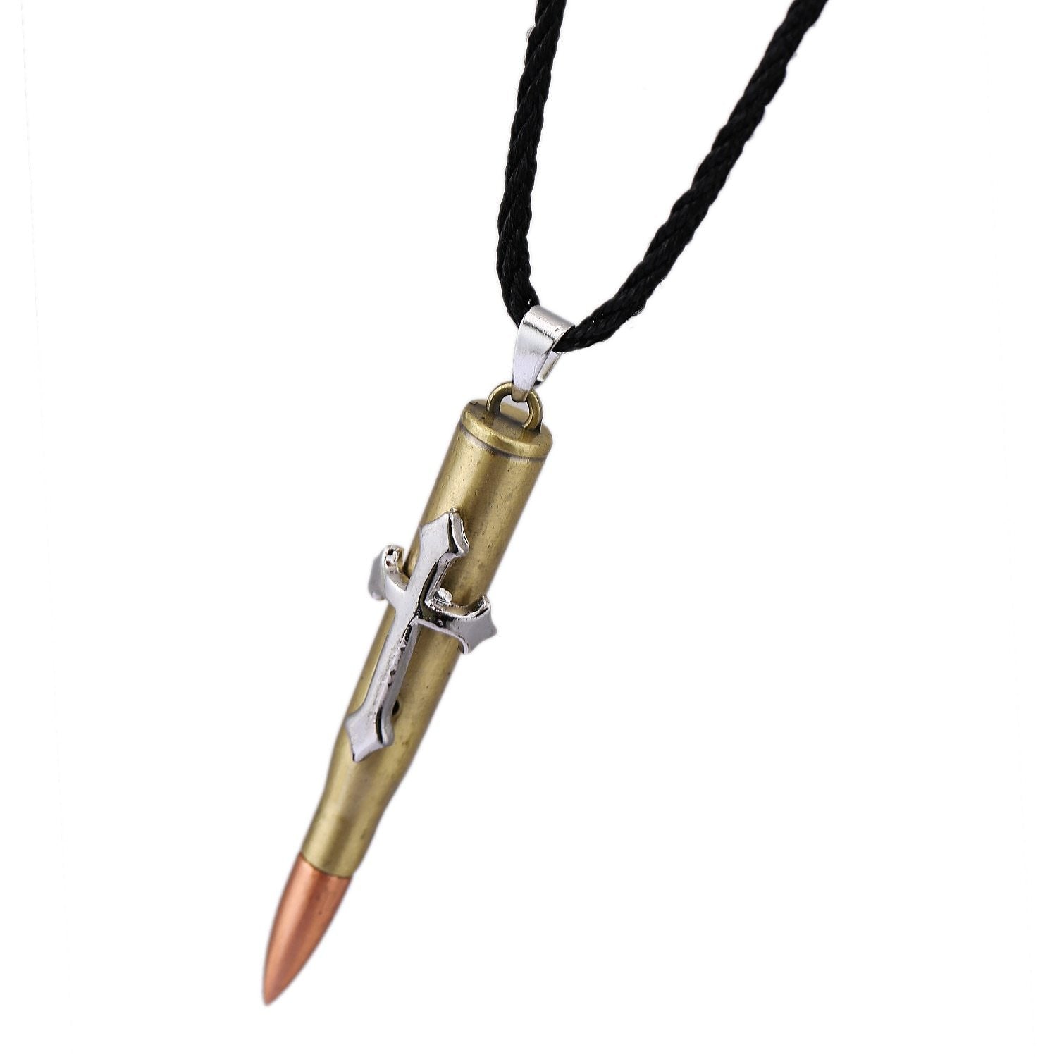 Gold Rifle Bullet String Multi-tone Silver, Gold, and Brass Rifle Bullet Pendant with Rope Neck ...