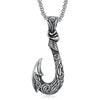 Tribal Engraved Silver Fish Hook Pendant Chain Necklace