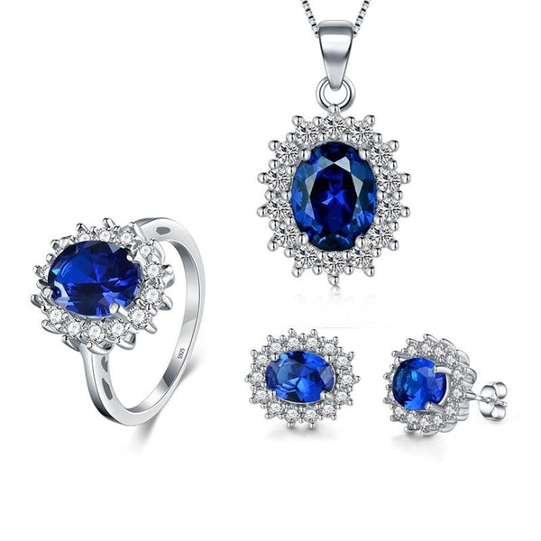 Oval Crystal 925 Sterling Silver Necklace, Earrings & Ring Fashion Jew ...