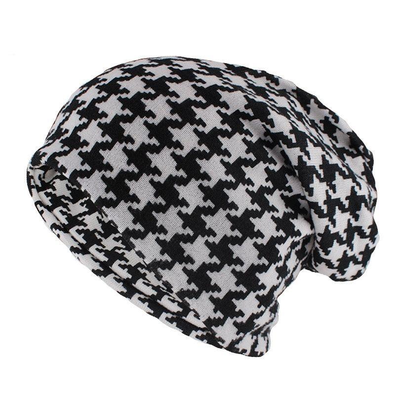 Hip-hop Houndstooth Plaid Beanie, Scarf or Skullie-Hats-Innovato Design-Red-Innovato Design