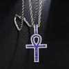 Metallic Cubic Zirconia Lined Ankh Pendant with Purple Crystal Inlay Necklace - InnovatoDesign