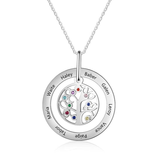 Personalized Family Tree Pendant Necklace with 9 Birthstones-Necklaces-Innovato Design-Innovato Design