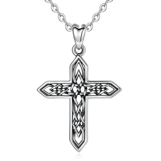 Celtic Cross with Irish Knot Vintage 925 Sterling Silver Necklace - InnovatoDesign