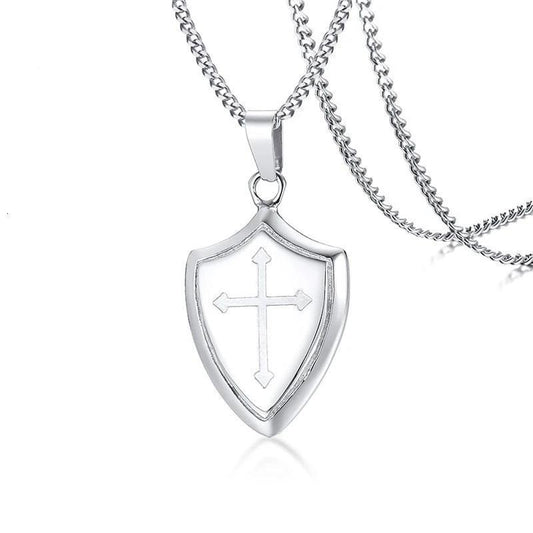 Stainless Steel Silver Shield of Faith Pendant Necklace-Necklaces-Innovato Design-Innovato Design