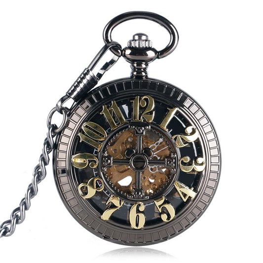 Black Metal Pocket Watch with Hollow Mouse Logo and Gold Numbers-Pocket Watch-Innovato Design-Innovato Design