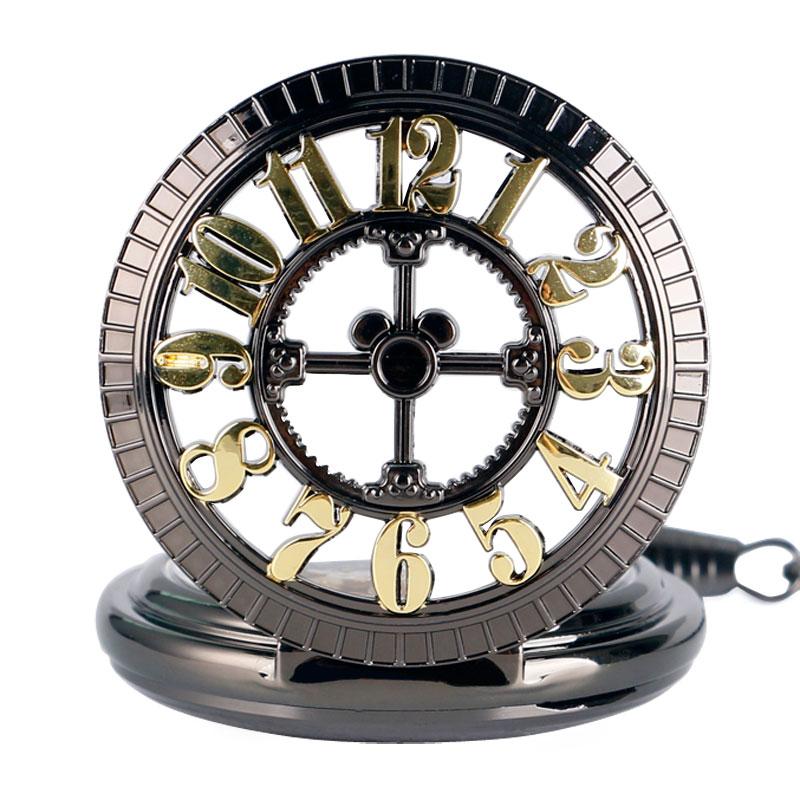Black Metal Pocket Watch with Hollow Mouse Logo and Gold Numbers-Pocket Watch-Innovato Design-Innovato Design