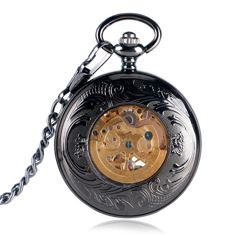 Black Metal Pocket Watch with Hollow Mouse Logo and Gold Numbers-Pocket Watch-Innovato Design-Innovato Design
