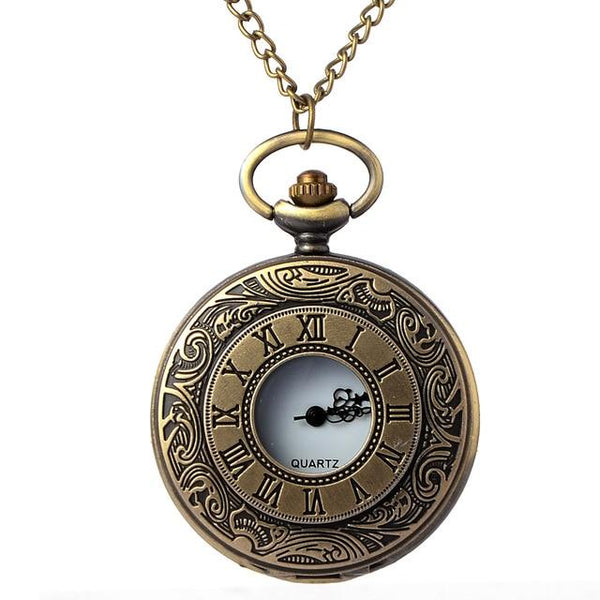 Bronze Pocket Watch with Roman Numeral Carving - InnovatoDesign