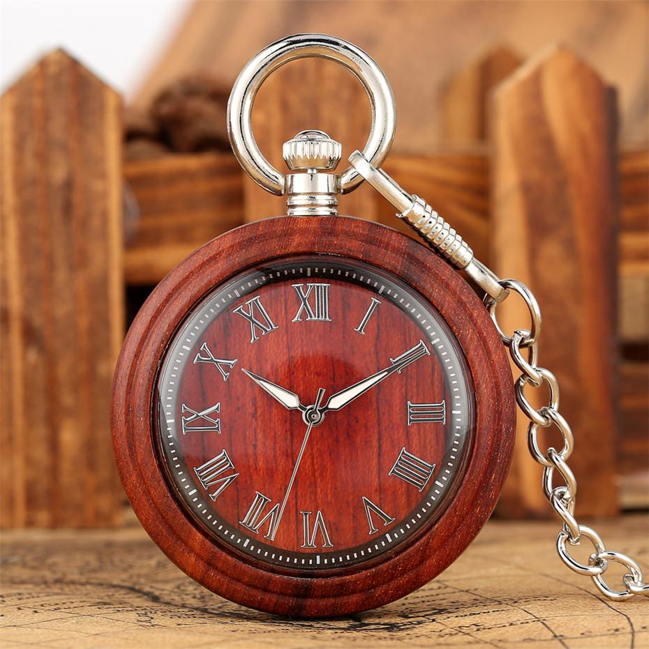 Wooden Pocket Watch with Roman Numeral Display-Pocket Watch-Innovato Design-Brown-Innovato Design