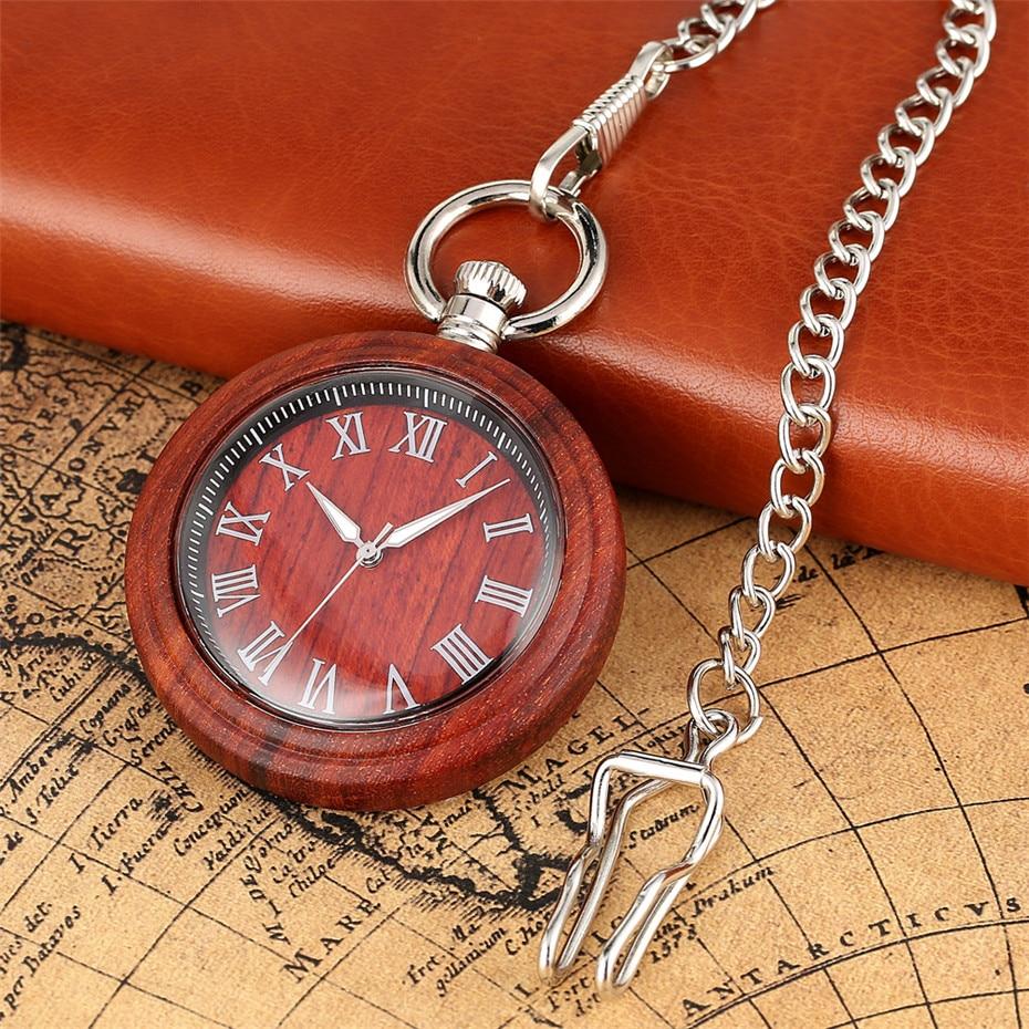 Wooden Pocket Watch with Roman Numeral Display-Pocket Watch-Innovato Design-Brown-Innovato Design