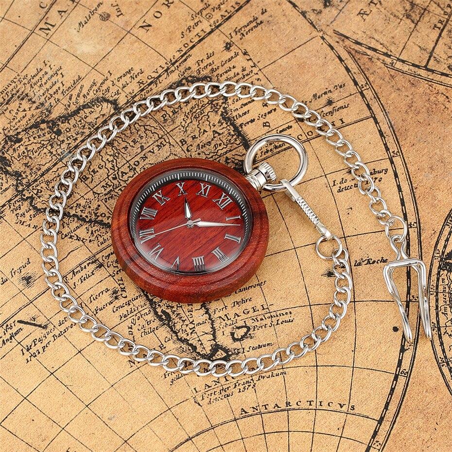 Wooden Pocket Watch with Roman Numeral Display-Pocket Watch-Innovato Design-Brown-Innovato Design