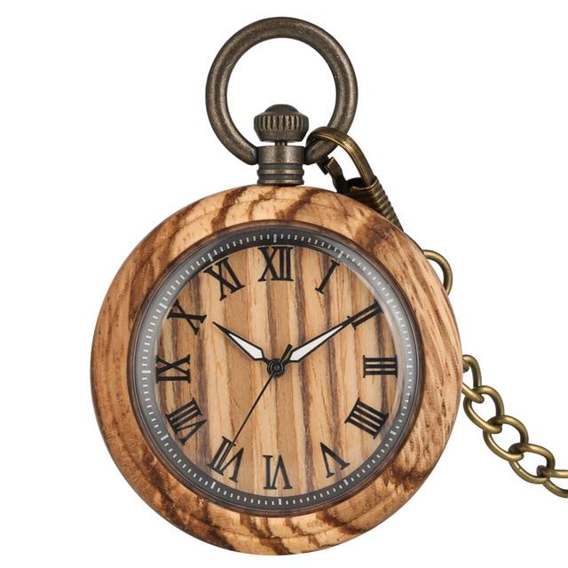 Wooden Pocket Watch with Roman Numeral Display-Pocket Watch-Innovato Design-Light Brown-Innovato Design