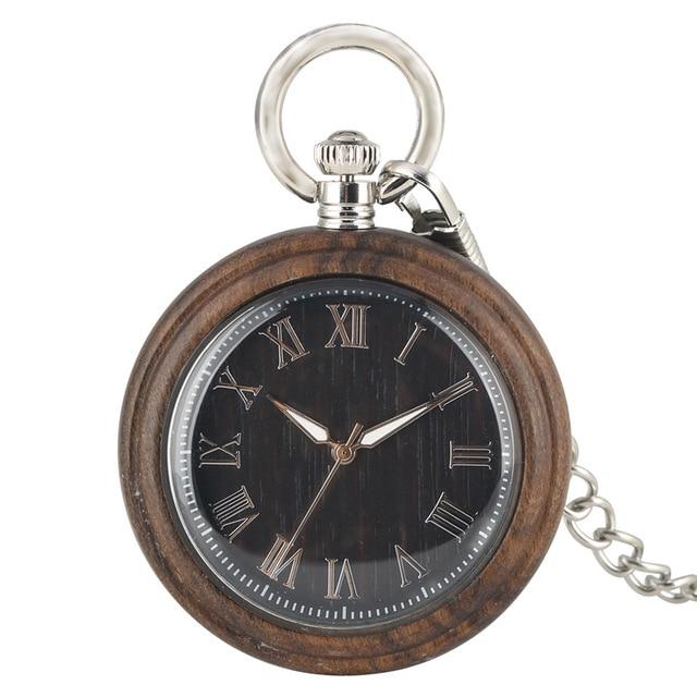 Wooden Pocket Watch with Roman Numeral Display-Pocket Watch-Innovato Design-Brown & Black-Innovato Design