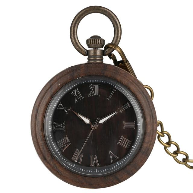 Wooden Pocket Watch with Roman Numeral Display-Pocket Watch-Innovato Design-Brown-Innovato Design