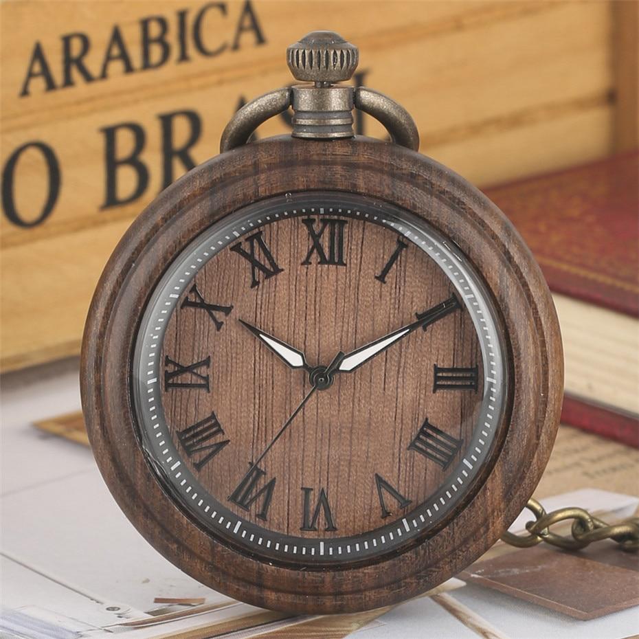 Wooden Pocket Watch with Roman Numeral Display-Pocket Watch-Innovato Design-Brown-Innovato Design