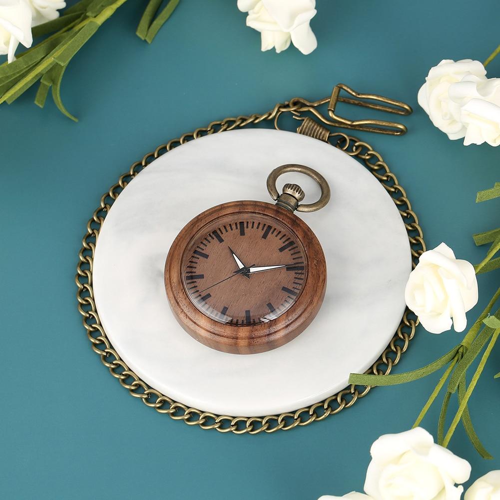 All Wood Pocket Watch with Bronze Chain-Pocket Watch-Innovato Design-Brown-Innovato Design