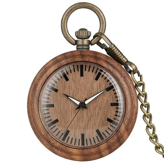 All Wood Pocket Watch with Bronze Chain-Pocket Watch-Innovato Design-Brown-Innovato Design