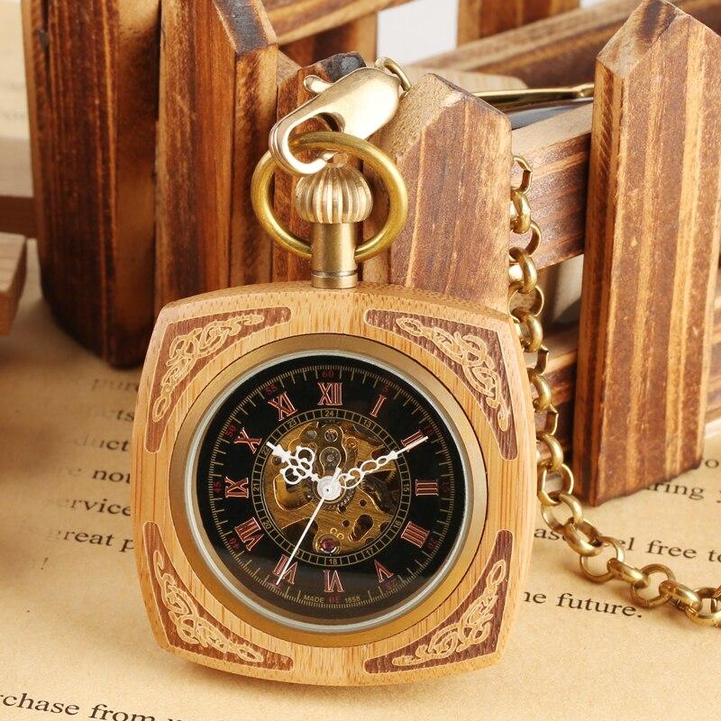 Open Face Pocket Watch in a Square Wooden Frame-Pocket Watch-Innovato Design-Bamboo-Innovato Design