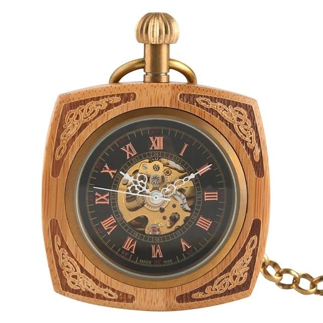 Open Face Pocket Watch in a Square Wooden Frame-Pocket Watch-Innovato Design-Bamboo-Innovato Design