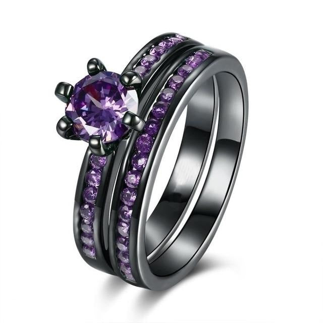 Rainbow Tungsten Carbide and Purple Cubic Zirconia 316L Stainless Steel Wedding Ring Set-Couple Rings-Innovato Design-6-5-Innovato Design