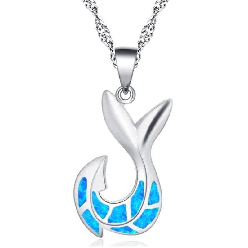 Silver Fish Hook Tail Pendant Chain Necklace-Necklaces-Innovato Design-Blue-Innovato Design