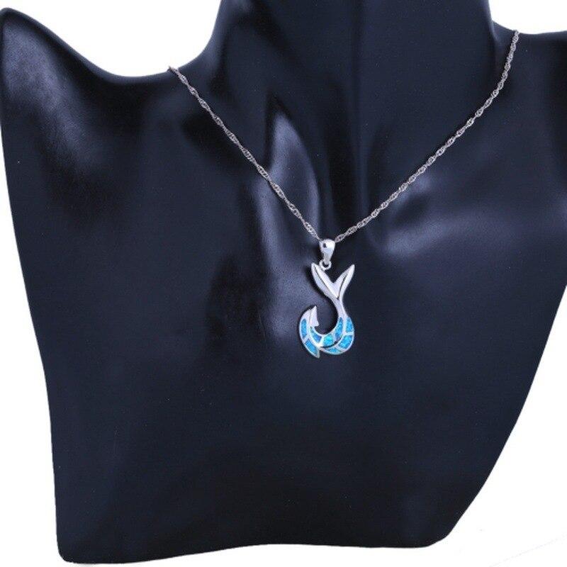 Silver Fish Hook Tail Pendant Chain Necklace-Necklaces-Innovato Design-Blue-Innovato Design
