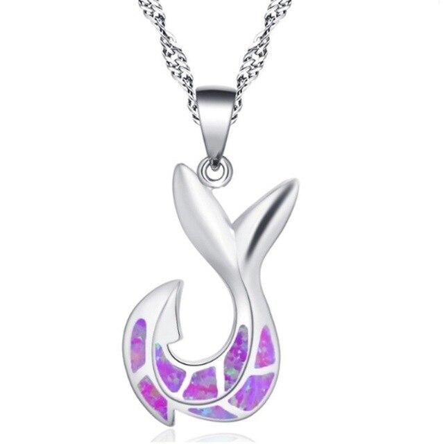 Silver Fish Hook Tail Pendant Chain Necklace-Necklaces-Innovato Design-Purple-Innovato Design