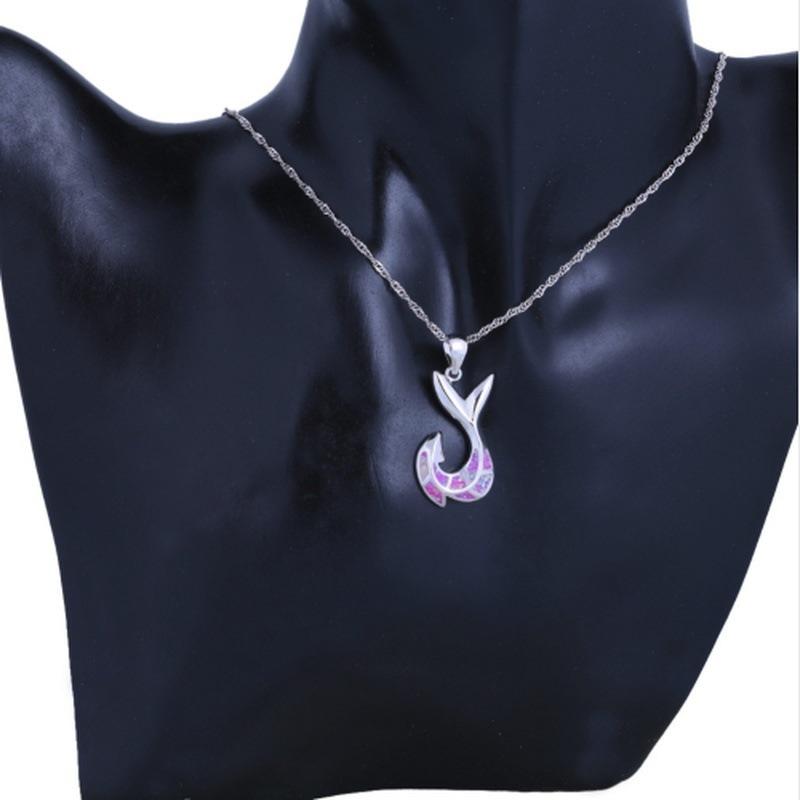 Silver Fish Hook Tail Pendant Chain Necklace-Necklaces-Innovato Design-Blue-Innovato Design