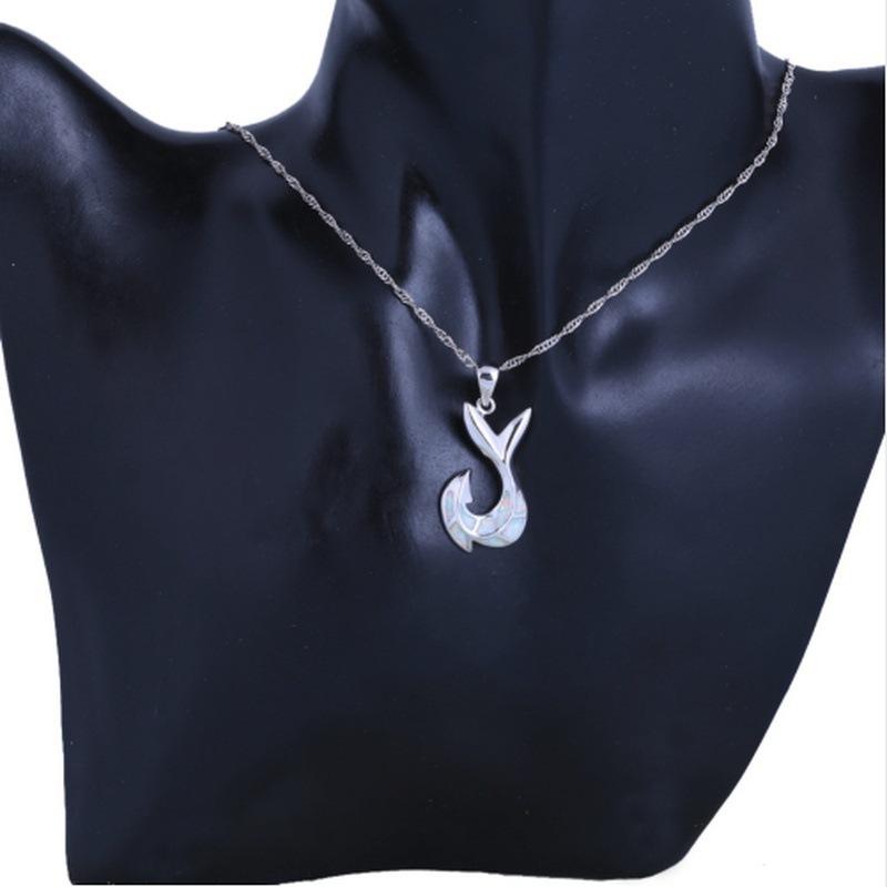 Silver Fish Hook Tail Pendant Chain Necklace-Necklaces-Innovato Design-Blue-Innovato Design