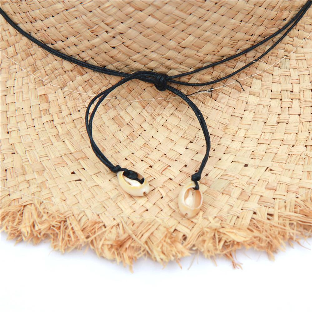 Raffia Panama Hat with Natural Hawaian Cowrie Shell Conch-Hats-Innovato Design-Black-Innovato Design