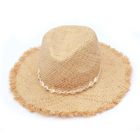Raffia Panama Hat with Natural Hawaian Cowrie Shell Conch