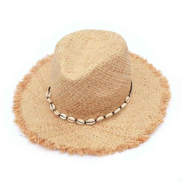 Raffia Panama Hat with Natural Hawaian Cowrie Shell Conch-Hats-Innovato Design-Black-Innovato Design