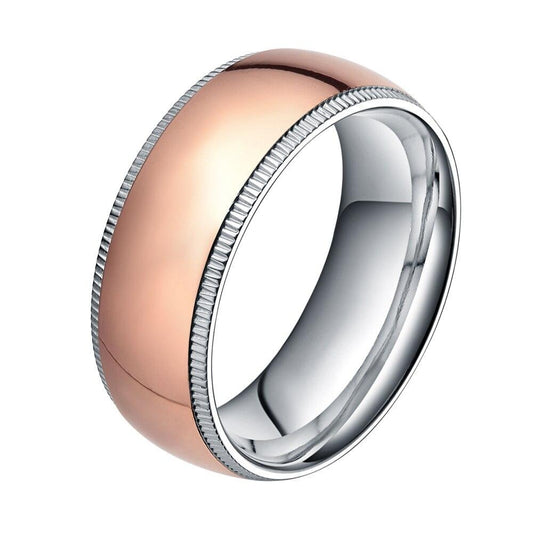 8mm Polished Domed with Grooved Edges Rose-Gold-Plated Titanium Fashion Wedding Band-Rings-Innovato Design-9-Innovato Design