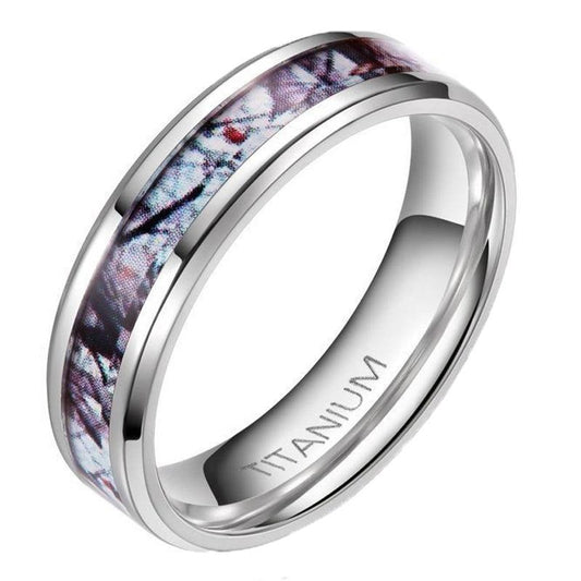 6mm Lightweight Winter Branch Camouflage Inlay Titanium Fashion Wedding Ring-Rings-Innovato Design-6-Innovato Design