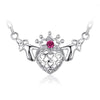 925 Sterling Silver Claddagh Pendant Necklace with Triquetra Chain Pattern & Gemstone - InnovatoDesign