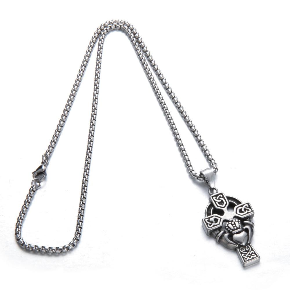 Black & Silver Celtic Knot Cross Claddagh Pendant Necklace-Necklaces-Innovato Design-Innovato Design