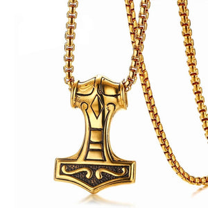 Golden Mjolnir Pendant with 24" Long Chain Necklace-Necklaces-Innovato Design-Innovato Design