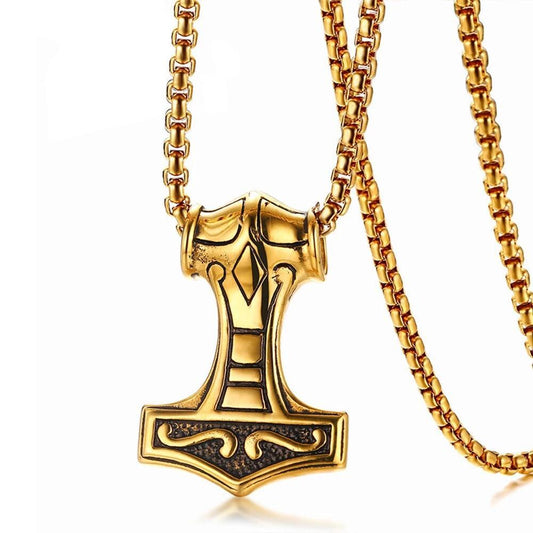 Golden Mjolnir Pendant with 24" Long Chain Necklace-Necklaces-Innovato Design-Innovato Design