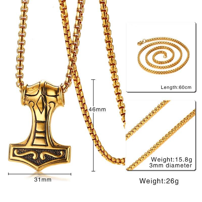 Golden Mjolnir Pendant with 24" Long Chain Necklace-Necklaces-Innovato Design-Innovato Design