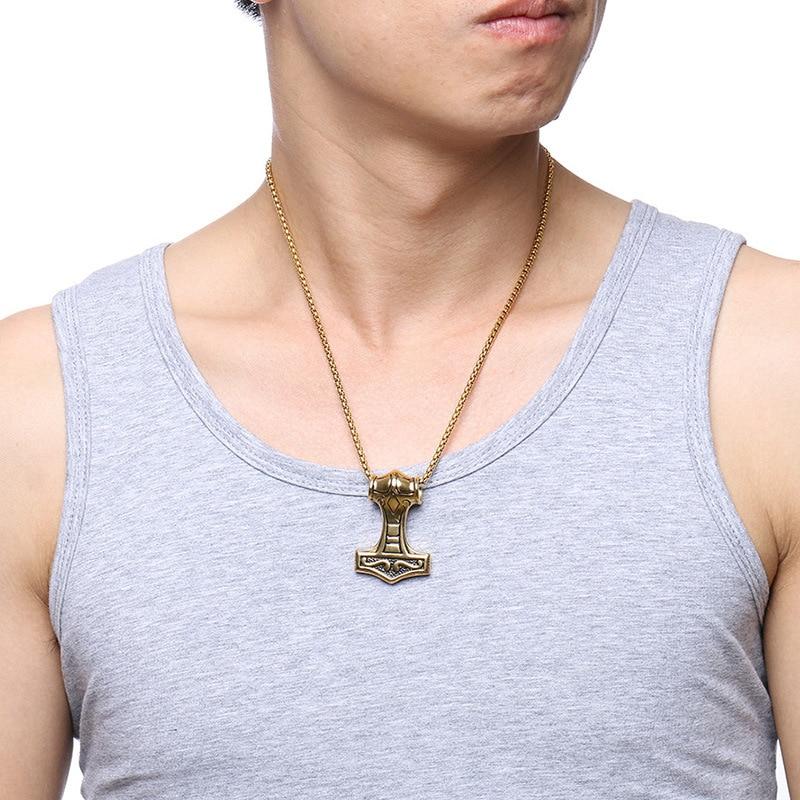 Golden Mjolnir Pendant with 24" Long Chain Necklace-Necklaces-Innovato Design-Innovato Design