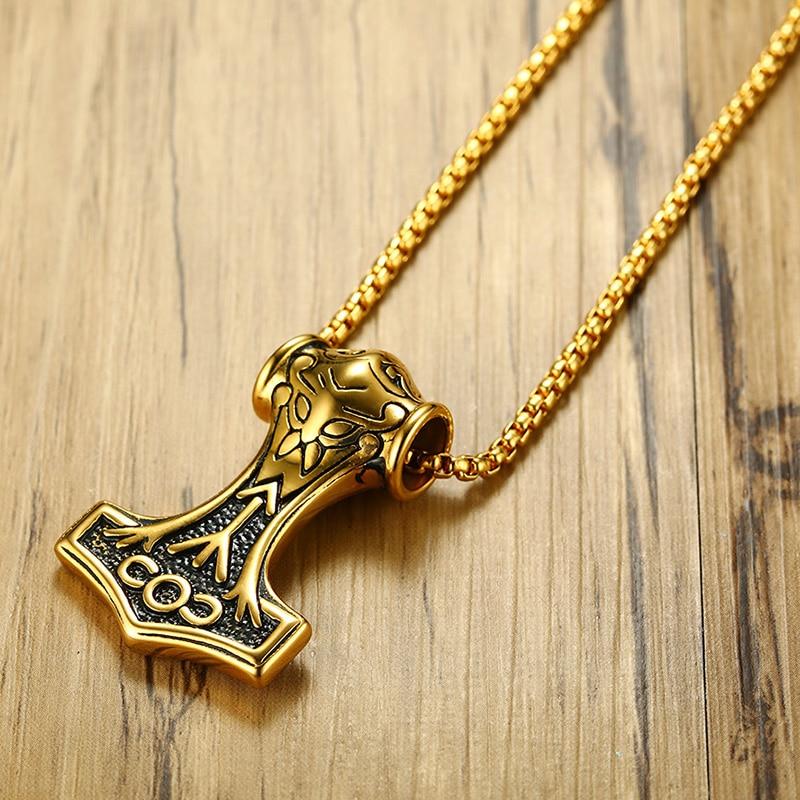 Golden Mjolnir Pendant with 24" Long Chain Necklace-Necklaces-Innovato Design-Innovato Design