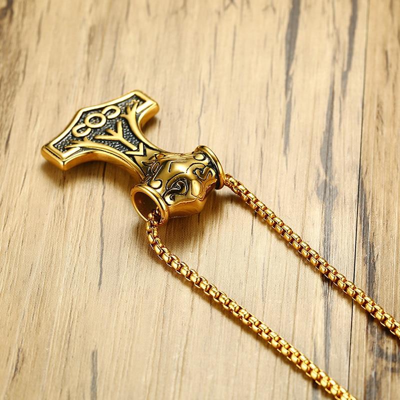 Golden Mjolnir Pendant with 24" Long Chain Necklace-Necklaces-Innovato Design-Innovato Design