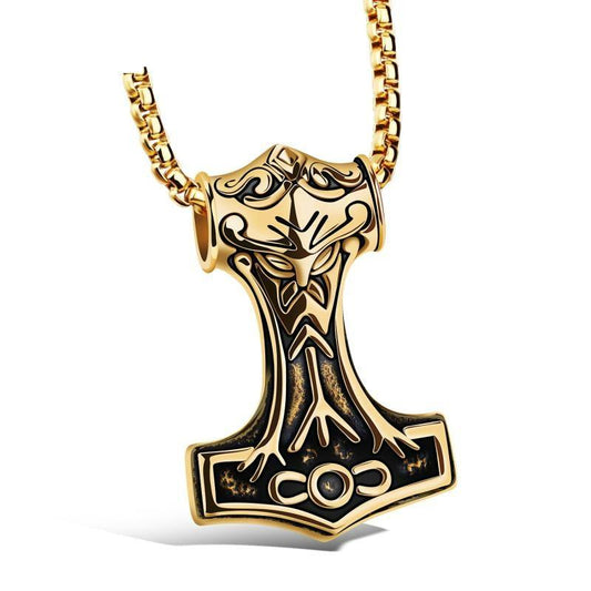 Thor's Hammer Pendant in Silver or Gold with Necklace Chain-Necklaces-Innovato Design-Gold-Innovato Design