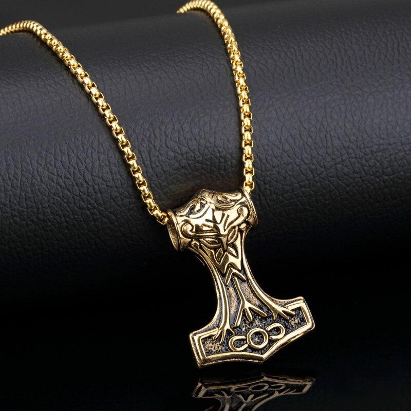 Thor's Hammer Pendant in Silver or Gold with Necklace Chain-Necklaces-Innovato Design-Gold-Innovato Design