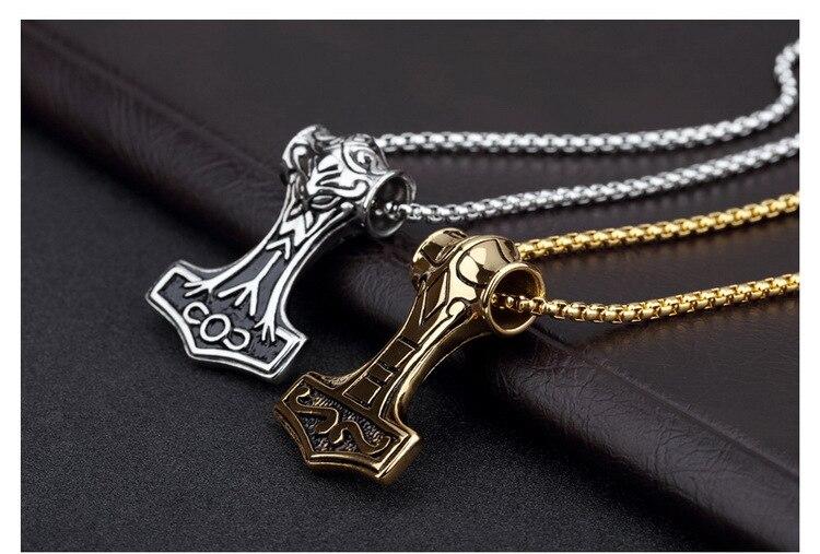 Thor's Hammer Pendant in Silver or Gold with Necklace Chain-Necklaces-Innovato Design-Gold-Innovato Design