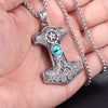 Silver Thor’s Hammer Pendant with Sapphire Cat Eye Necklace-Necklaces-Innovato Design-Innovato Design