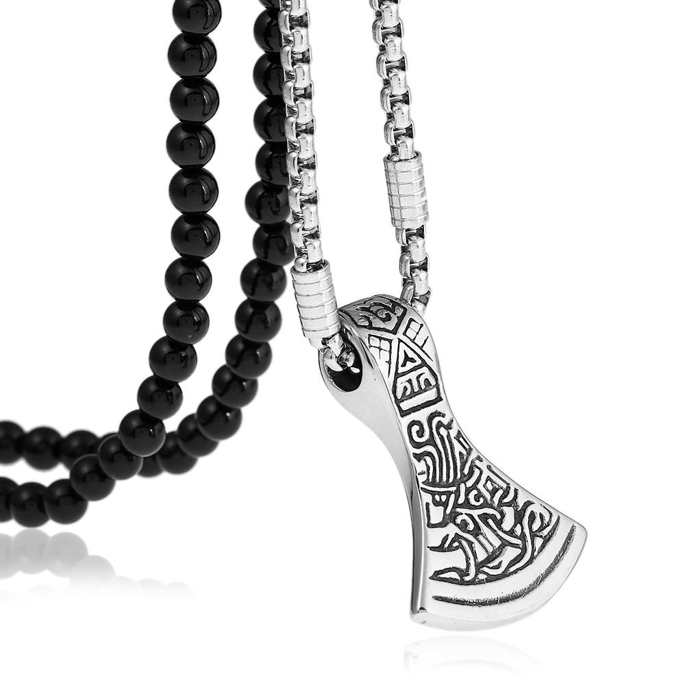 Viking Axe Head Pendant with Natural Stone Chain Necklace-Necklaces-Innovato Design-Innovato Design