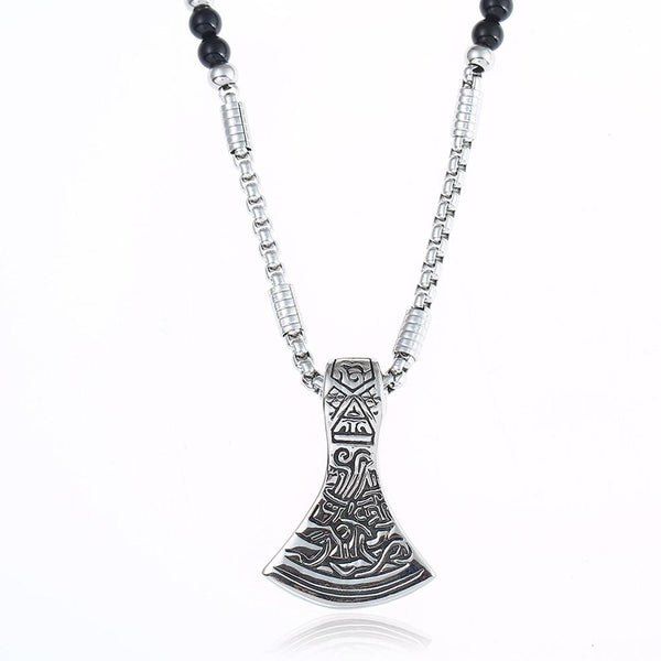 Viking Axe Head Pendant with Natural Stone Chain Necklace - InnovatoDesign